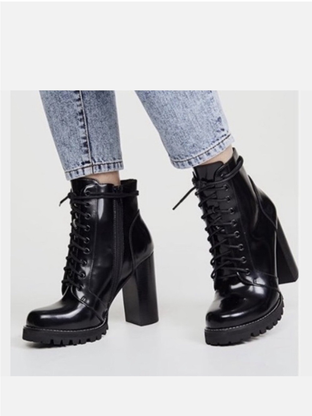 Jeffrey Campbell Black Patent Lace-Up Block Heel Ankle Boots Sz 6 NEW